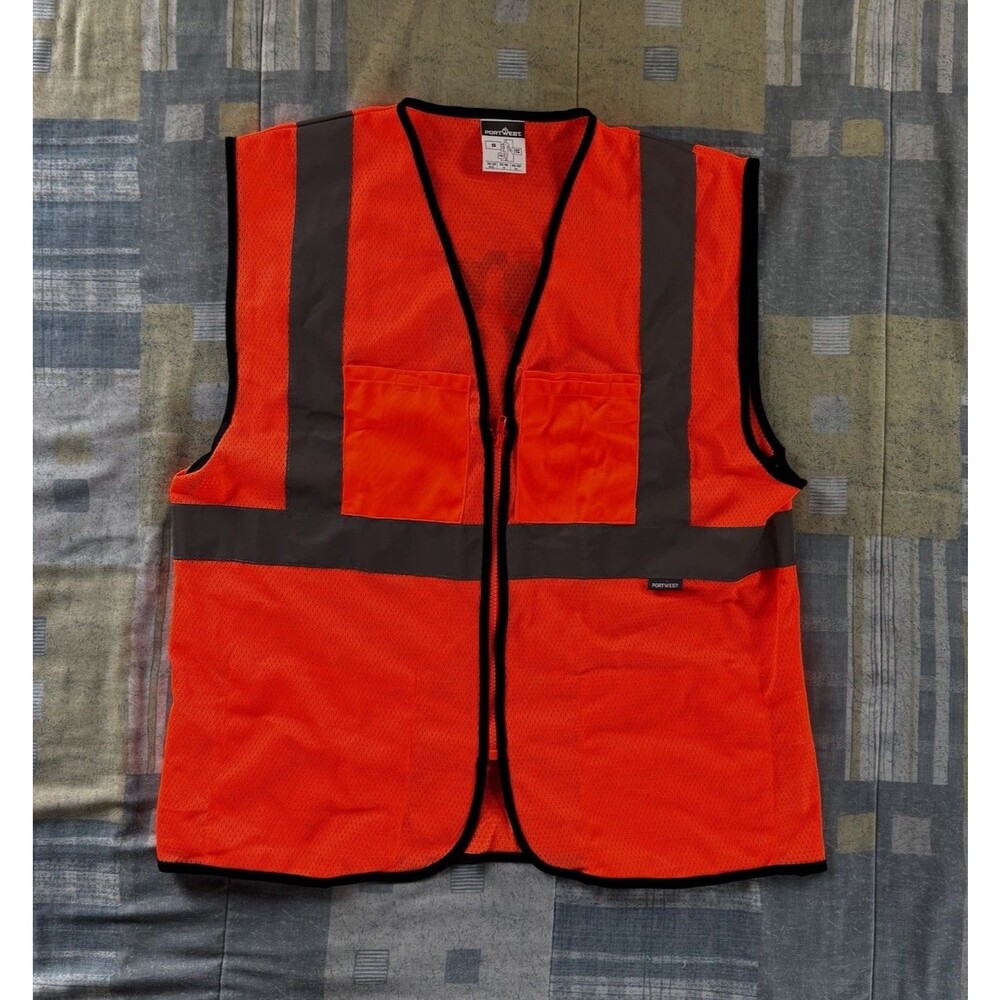 Portwest Reflective Orange Mesh Enhanced Visibility Work Men's Vest Sz S